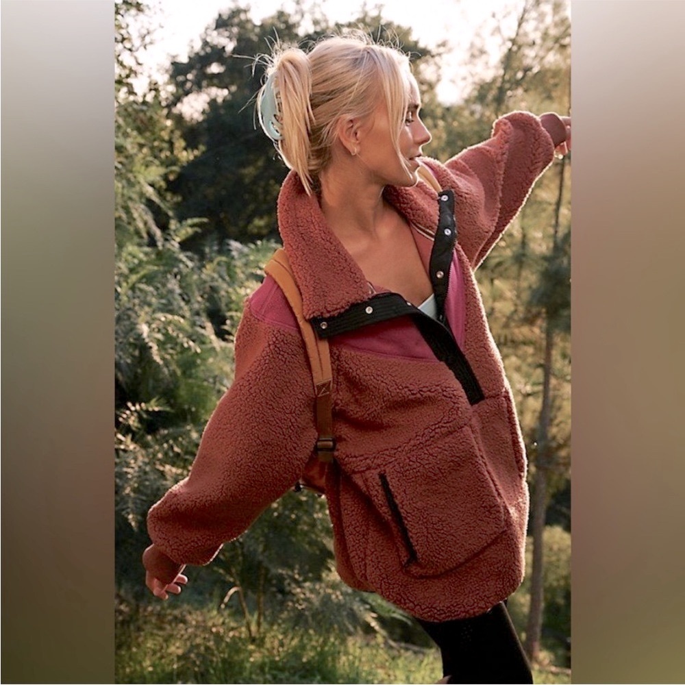 🆕Free People Fall to Rise Magenta Haze Combo Sherpa Jacket
